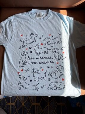 Less Meanies, More Weenies Light Blue Dachshund Graphic Tee